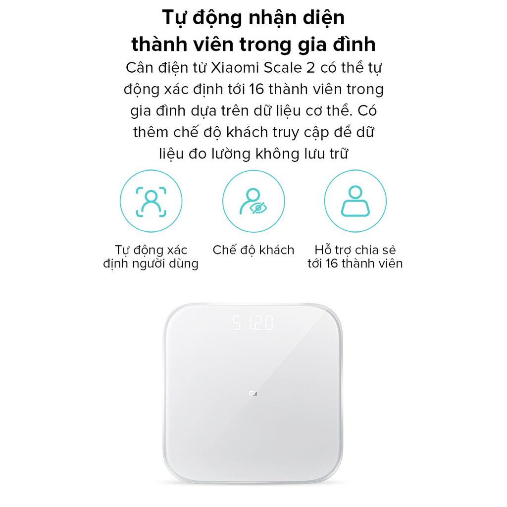 (*)GIAO HỎA TỐC Cân Điện Tử Thông Minh Bluetooth Xiaomi Smart Scale Gen 2 – Bác Sĩ Gia Đình, Trợ Lý Sức K