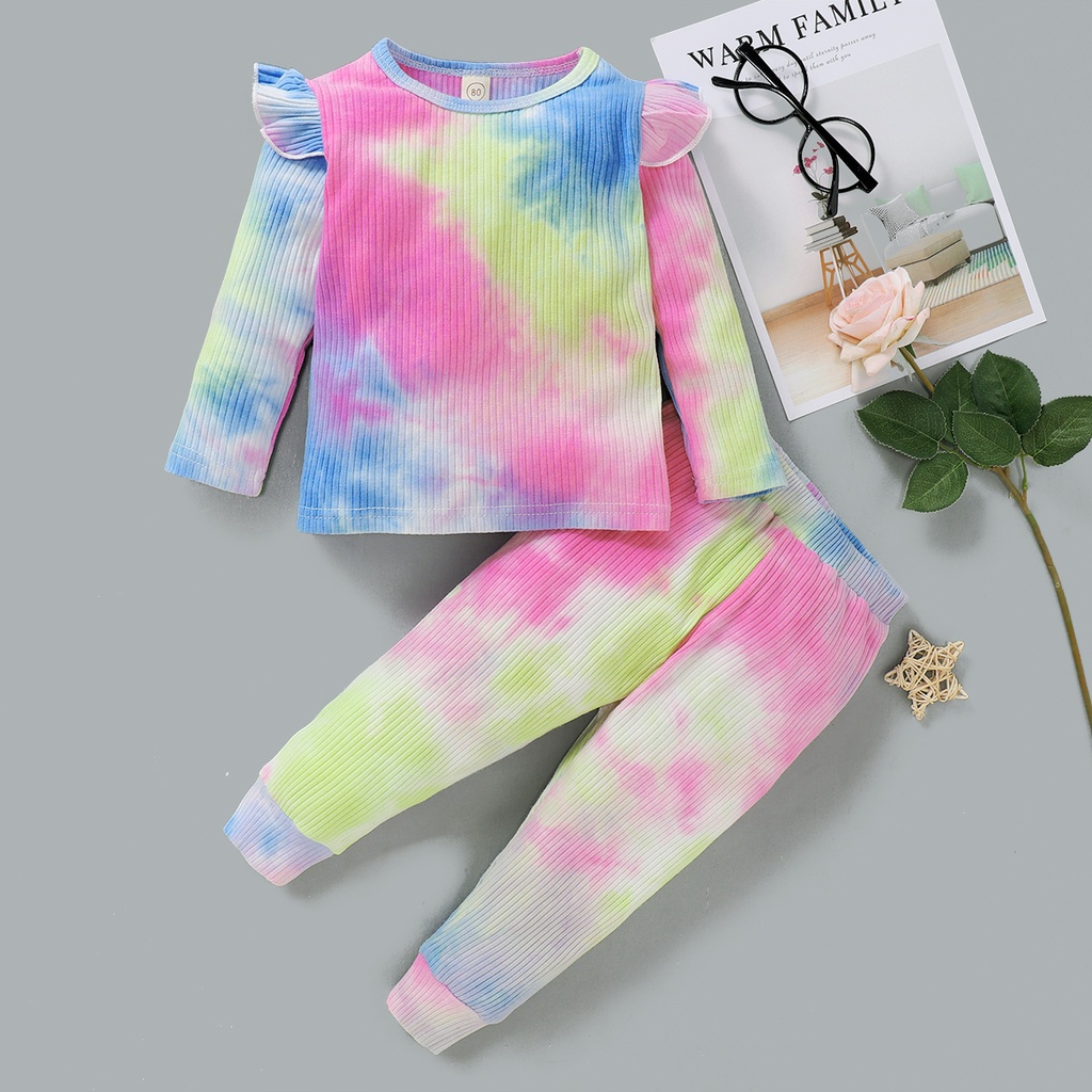 Trang phục Mikrdoo gồm áo thun tay dài xếp nếp và quần cotton cho em bé sơ sinh