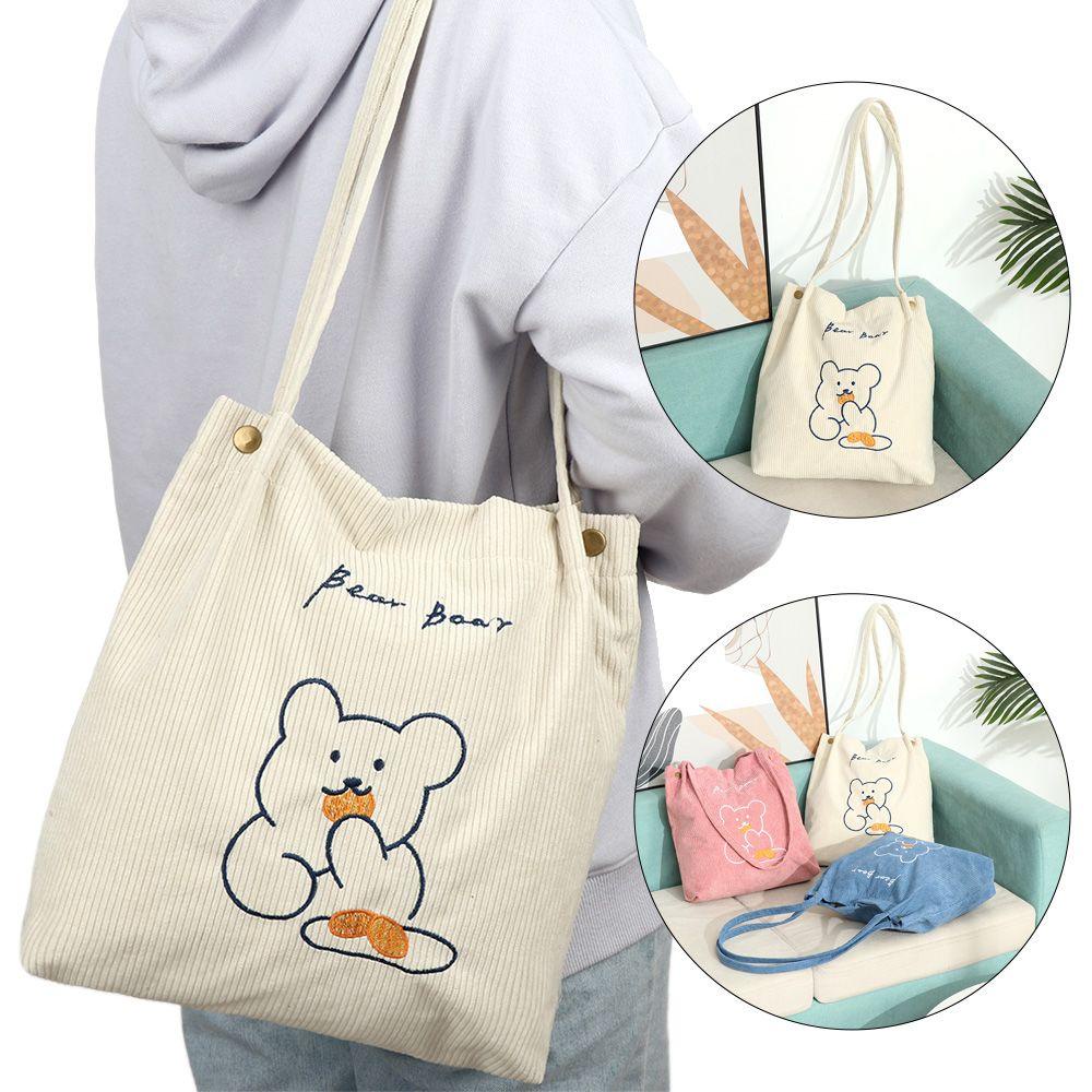 KENT1 Túi Tote Đeo Vai Cỡ Lớn Thêu Họa Tiết Gấu Dễ Thương