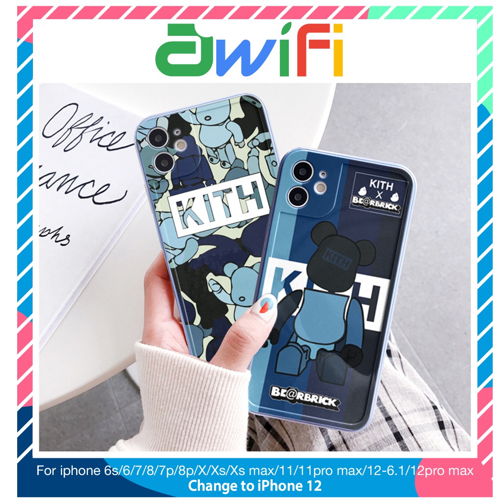 Ốp lưng iphone viền nổi bóng bearbrick kith 6/6plus/6s/6splus/7/7plus/8/8plus/x/xr/xs/11/12/pro/max/promax - Awifi B4-12