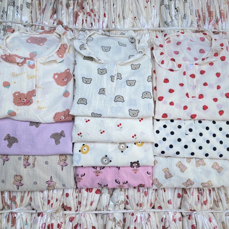 Set đồ ngủ viền bèo chất đũi xốp họa tiết xinh xắn đáng yêu hộ quần áo ngủ dài tay mùa thu đông phong cách Hàn Quốc | BigBuy360 - bigbuy360.vn