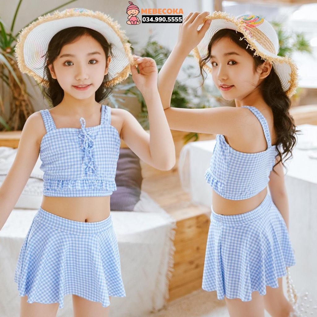 Đồ bơi trẻ em ,Bộ đồ bơi kẻ caro cao cấp chất LYCRA Hàn,siêu dễ thương cho bé gái