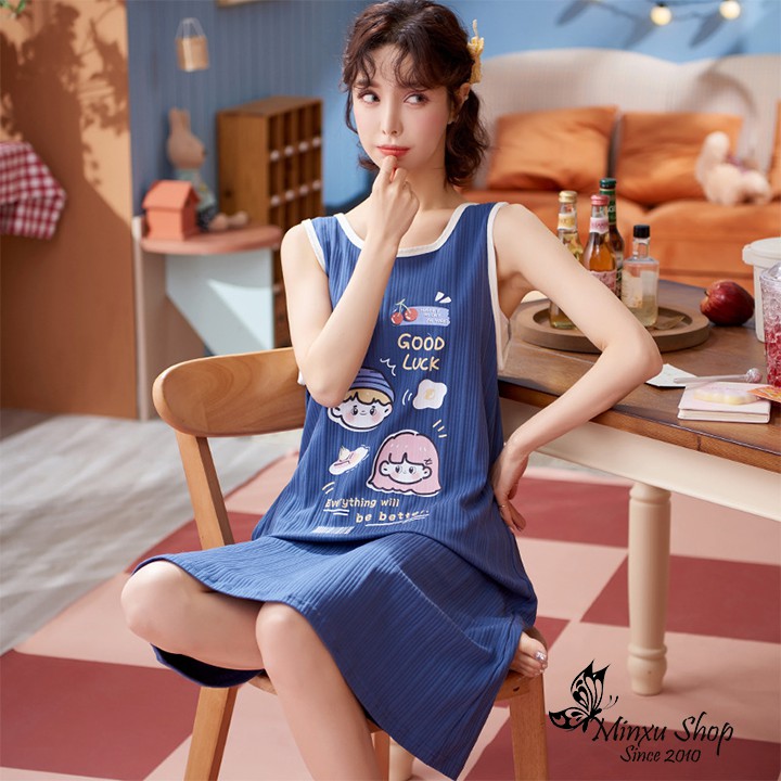Váy Ngủ Đầm Ngủ Mặc Nhà Cotton Dáng Suông Minxu Shop - Thoáng Khí Làm Mát Mùa Hè - Phong Cách Hàn Quốc V304
