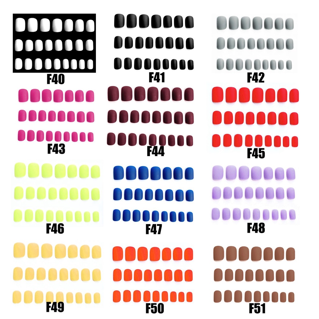 [Hàng mới về] Hộp 24 móng tay giả ngắn màu nhám thời trang cho nữ với keo tiện dụng