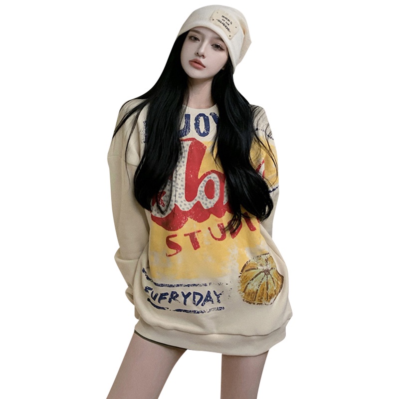 Áo Sweater Nữ Tay Dài Cổ Tròn In Hình Graffiti Phong Cách Hàn Quốc Dễ Phối Đồ | BigBuy360 - bigbuy360.vn