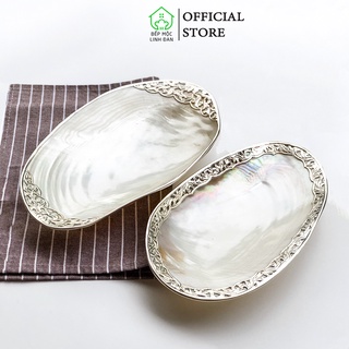 Đĩa Đựng Hoa Quả Xà Cừ Bọc Đồng Mạ Bạc HAHANCO [CTL786] Phong Cách Âu Sang Trọng