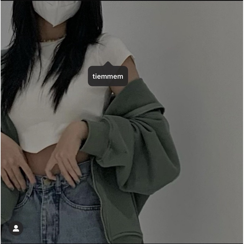 Áo croptop tay ngắn vạt nhọn C.01 chất vải thun gân bo rib co dãn tốt mặc mát mịn