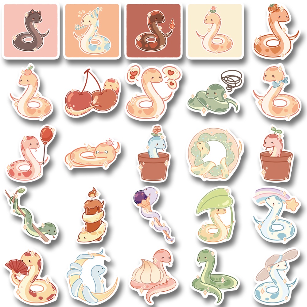 Bộ 50 Miếng Dán Trang Trí Laptop Chống Thấm Nước Hình Rắn Hoạt Hình Dễ Thương