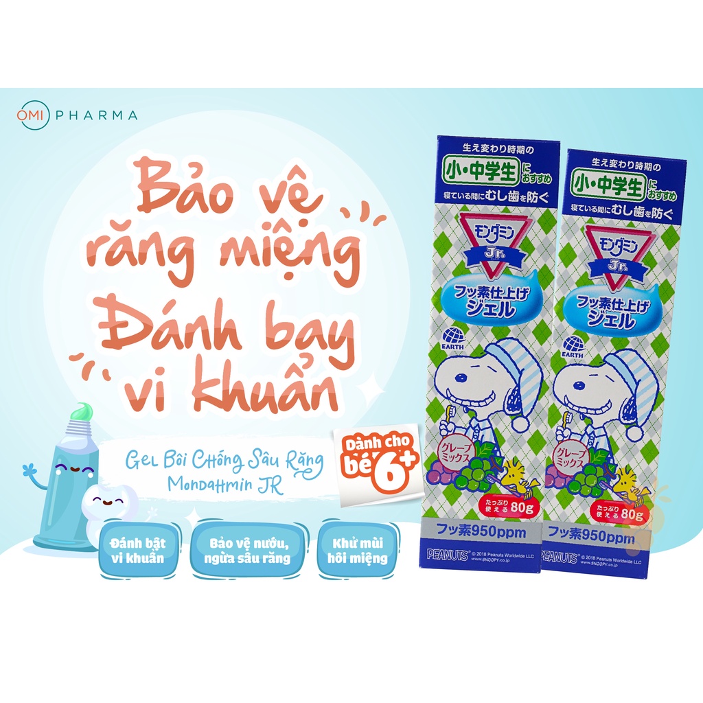 Gel Bôi Chống Sâu Răng Cho Trẻ Từ 6-15 Tuổi Nhật Bản Mondahmin Jr Hương Nho Tuýp 80g