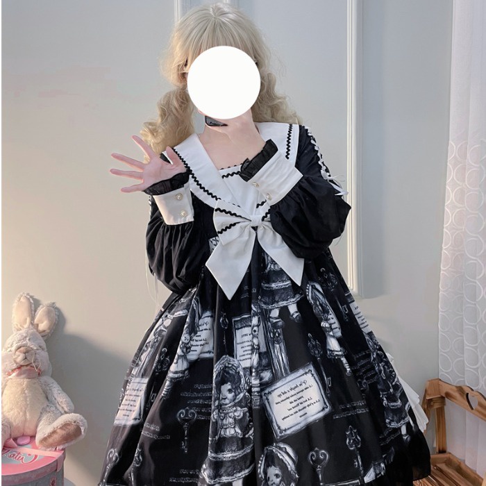 Váy lolita búp bê màu đen đậm phong cách gothic  dài tay