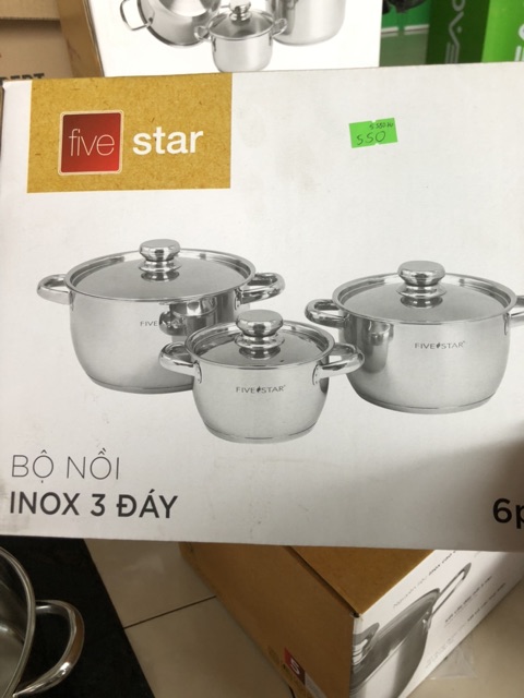 BỘ NỒi 3 INOX 3 ĐÁY NẮP INOX FIVESTAR CAO CẤP