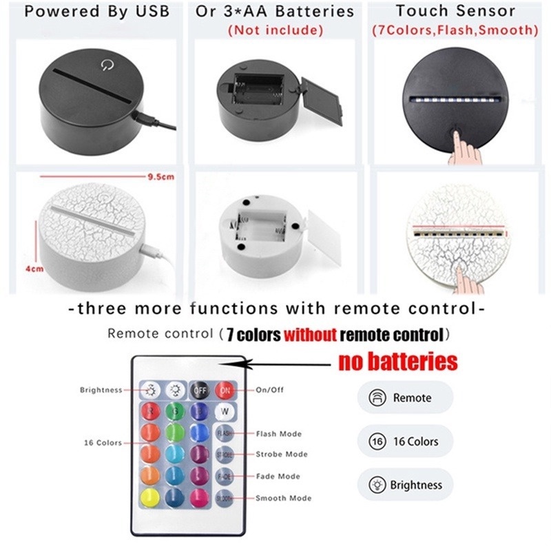 Đèn ngủ LED thiết kế Zhongli Xiao 3D bằng acrylic 7/ 16 màu sắc tùy chọn dành cho trang trí phòng bé