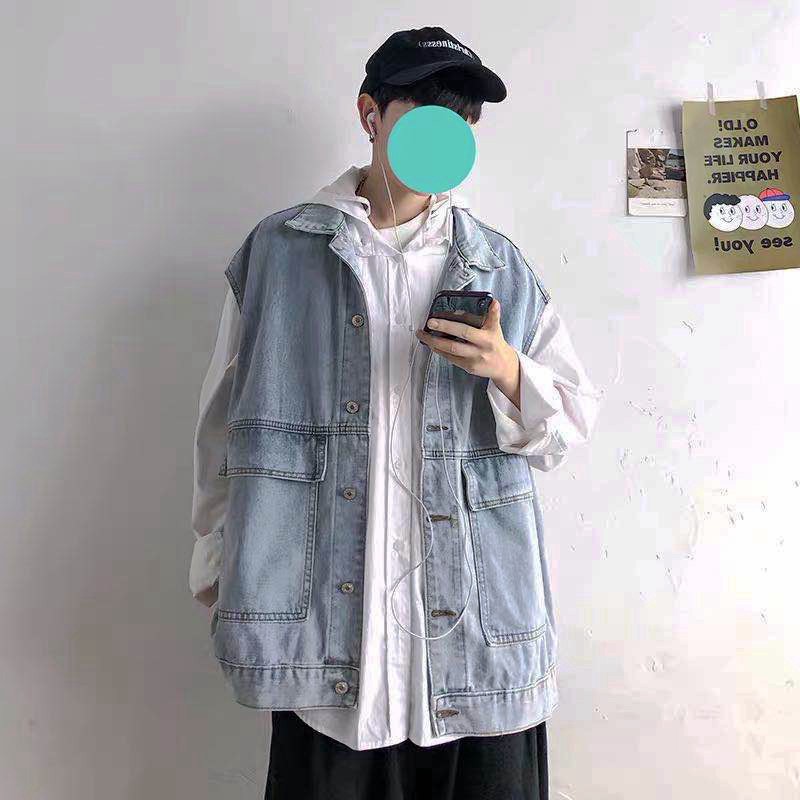 áo nam  Áo Khoác Denim Không Tay Phong Cách Hàn Quốc Cho Nam