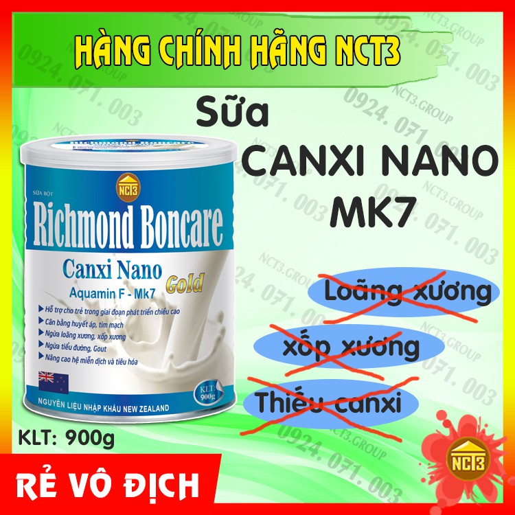 Sữa Bột Tăng Chiều Cao Cho Trẻ Richmond Boncare Canxi Nano Gold (900G) ( Hàng chính hãng công ty NCT3 )