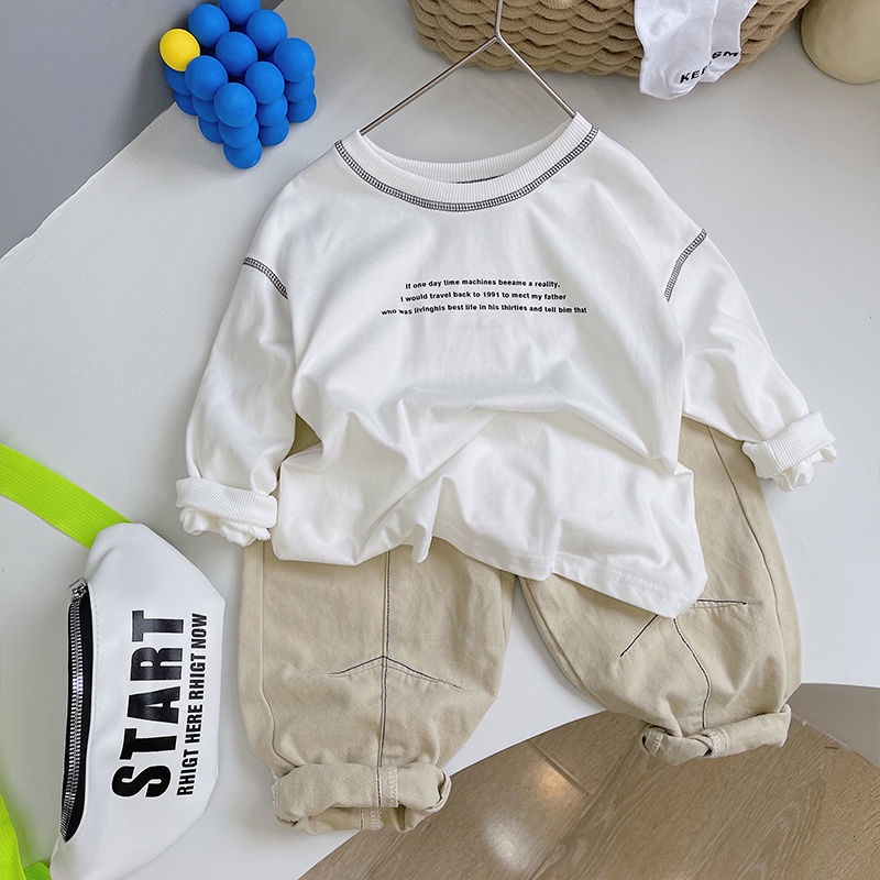 Áo Thun Cotton Tay Dài Cổ Tròn In Chữ Phong Cách Hàn Quốc Thời Trang Mùa Thu Cho Bé