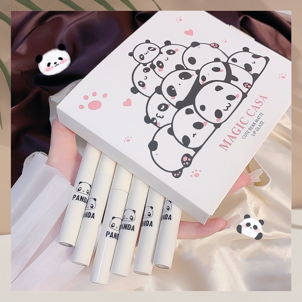 Son Magic Casa Gấu Trúc Set 6 Thỏi Siu Dễ Thương Lâu Trôi Bền Màu Nội Địa Trung