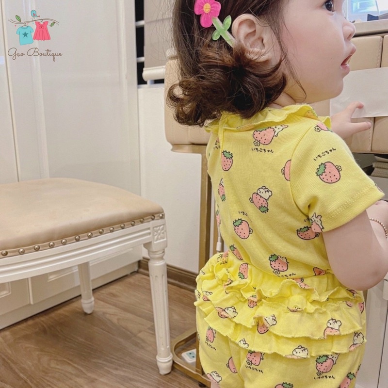 Bộ thun cotton diềm cổ cho bé gái 7-18kg
