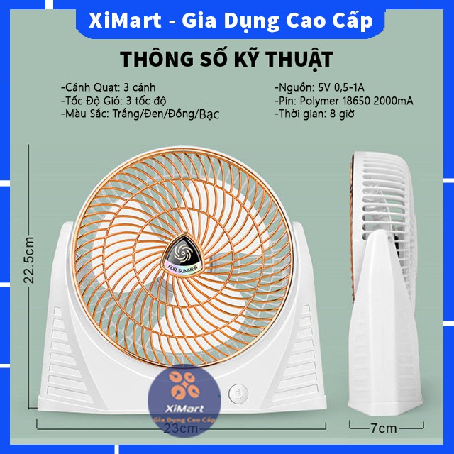 [MỚI 2021] Quạt Tích Điện Mini Để Bàn PIN 2000mA Dùng 8 Giờ 3 Chế Độ Gió Mạnh Mẽ - Quạt Mini Sạc USB Tích Điện - XiMart | BigBuy360 - bigbuy360.vn