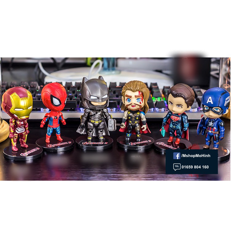 Đồ chơi 6 mô hình Marvel cosbaby (chibi) - Ironman, captain, spider man, batman, thor