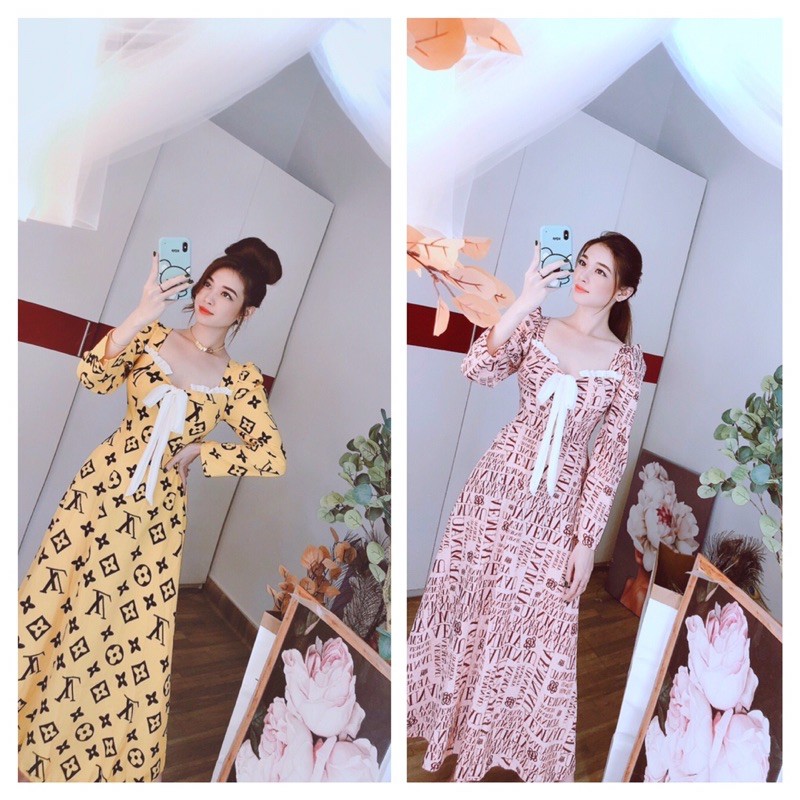 Đầm maxi hoa nhí cột nơ có mút ngực (hình thật +video)