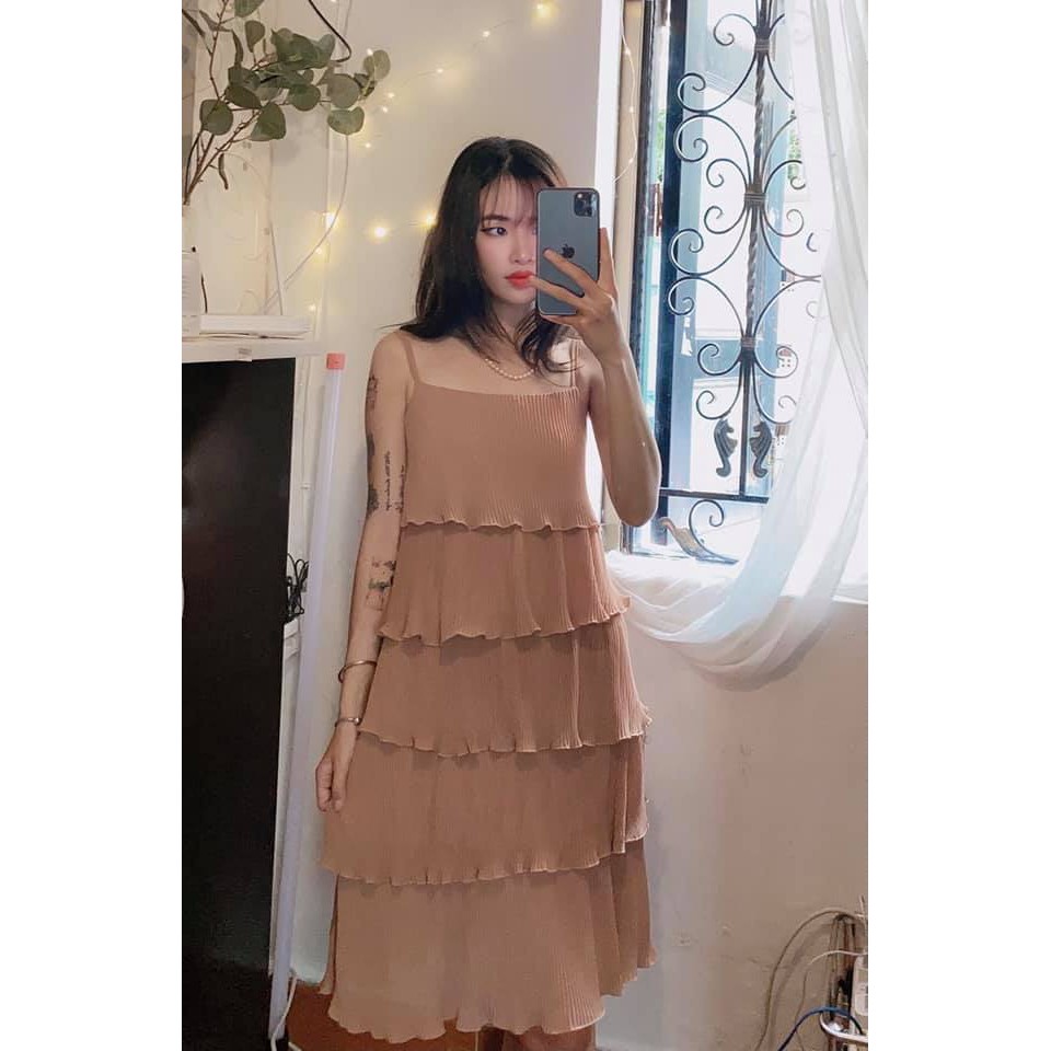 Đầm maxi hai dây 5 tầng vải voan dập ly mặc siêu mát ( ảnh thật ) | BigBuy360 - bigbuy360.vn