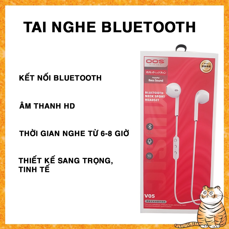 Tai nghe thể thao Bluetooth có dây đeo cổ, tích hợp micro đàm thoại, thiết kế nhỏ gọn, trọng lượng nhẹ dễ đeo - V05