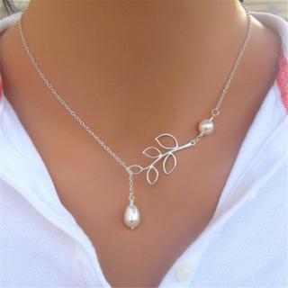 Dây Chuyền Mặt Chiếc Lá Đính Ngọc Trai Nhân Tạo Thời Trang Cho Nữ