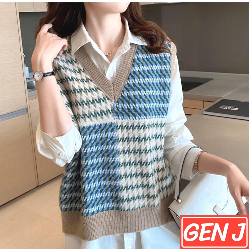 Áo gile len nữ chất dày dặn họa tiết ziczac phong cách Hàn Quốc siêu xinh - GEN J - 24
