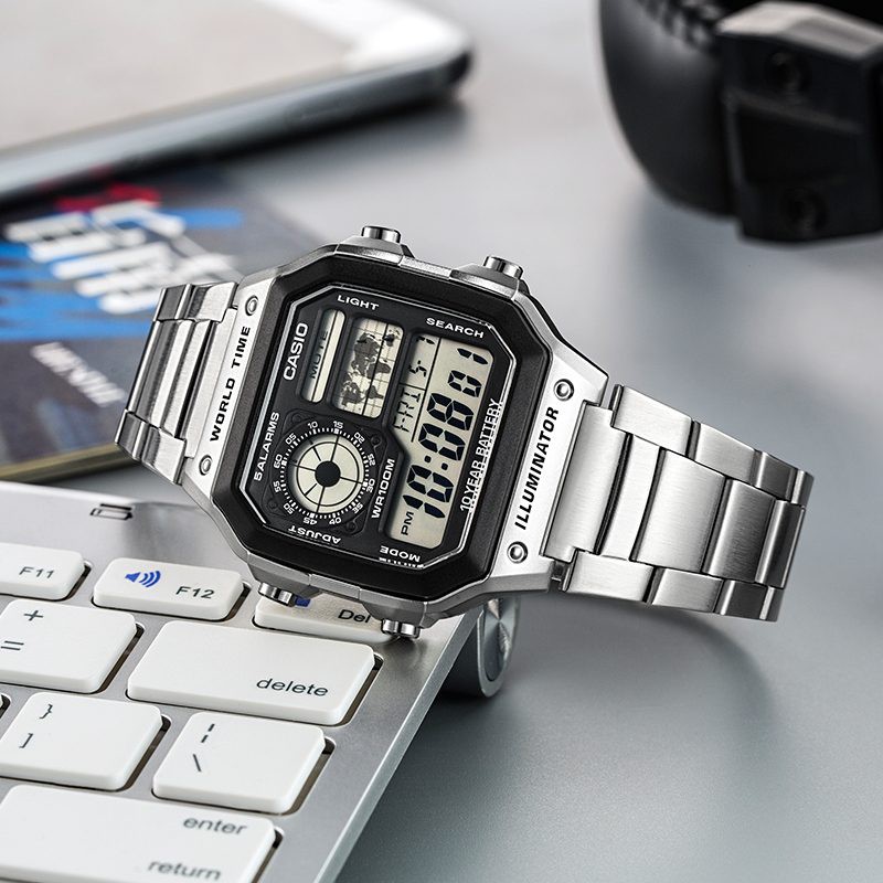 Đồng hồ nam CASIO AE-1200WHD-1AV Chính hãng - Dây đeo kim loại - PIN 10 NĂM - chống