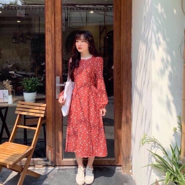 Đầm hoa nhí xinh Halenn Dress tay dài chất váy voan có lót lớp váy có dây buộc eo xinh nhẹ dễ mix