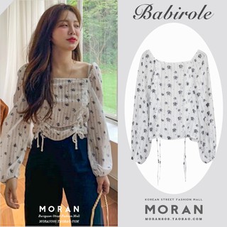 (ORDER) Áo kiểu nữ MORAN voan hoa nhí cổ vuông rút dây style retro Hàn Quốc điệu đà