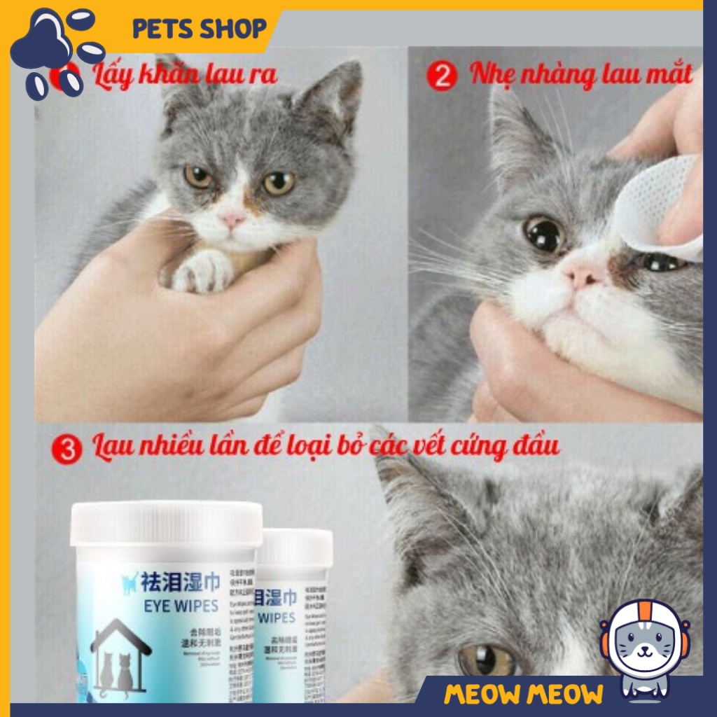 Khăn ướt lau mắt ố bẩn cho chó mèo | Hộp 100 miếng.