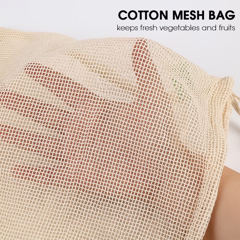 Túi Lưới Dây Rút Bằng Cotton Thân Thiện Với Môi Trường Có Thể Tái Sử Dụng Nhiều Lần Size S/M/L