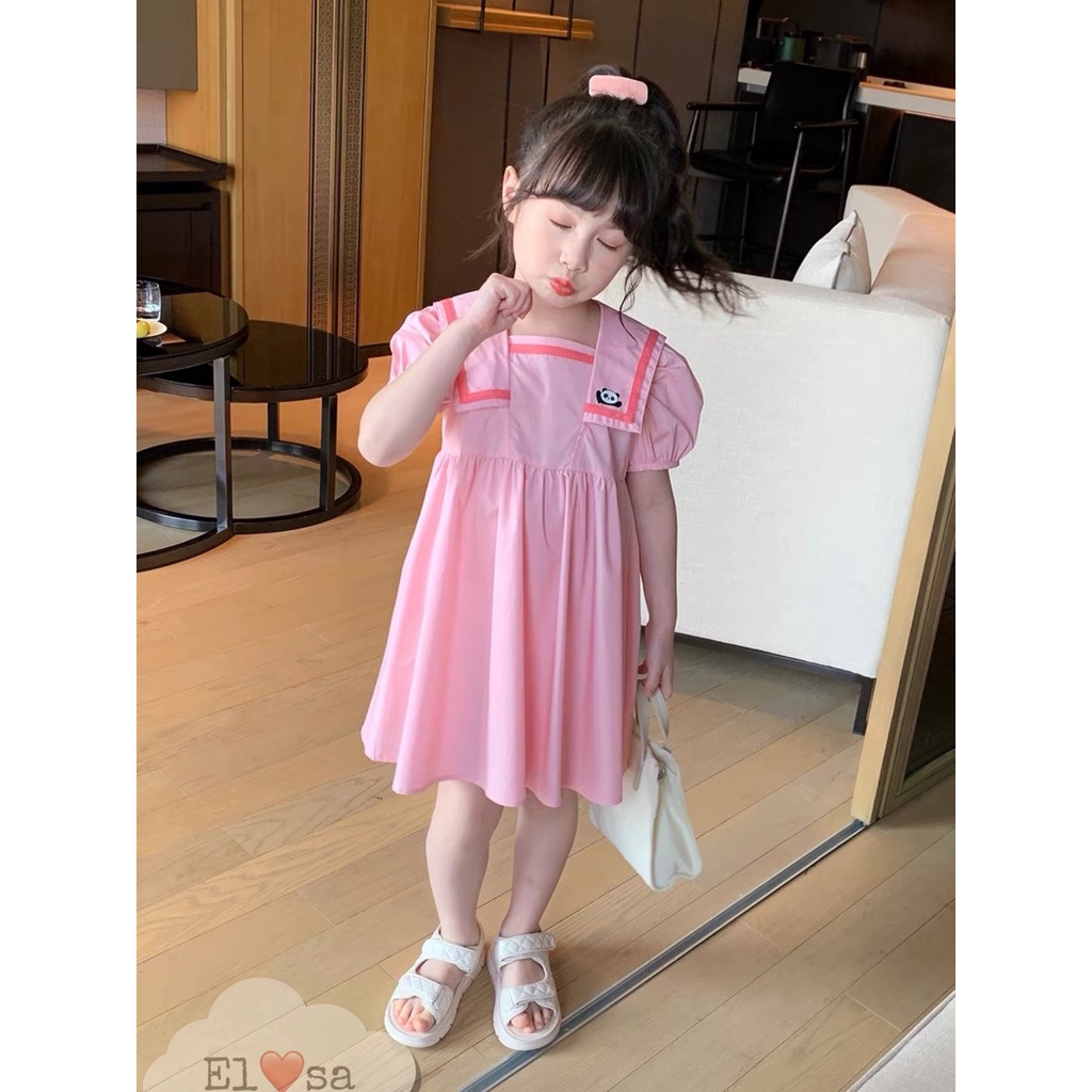 Xả hàng_Váy bé gái mầu hồng cổ vuông gấu trúc XHN983