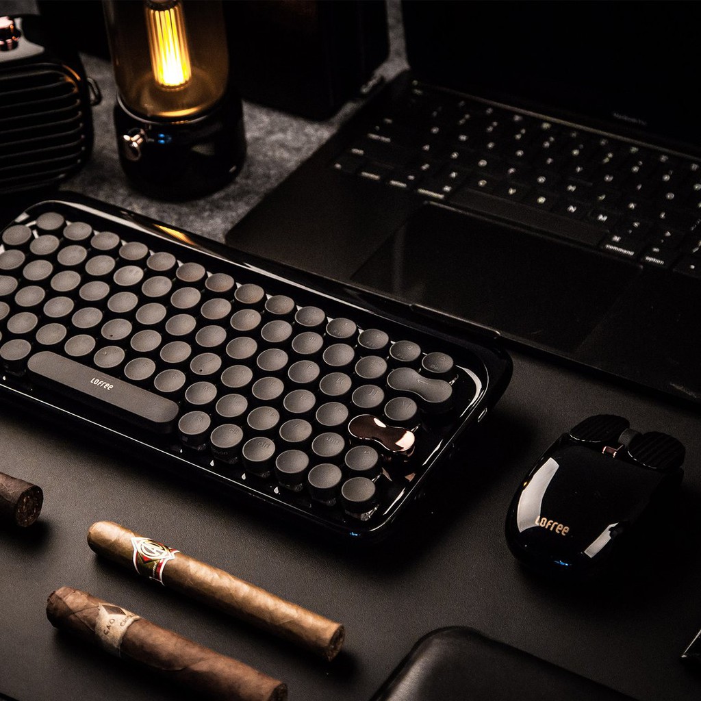 Bộ bàn phím, chuột, loa, đèn, máy tính, trải bàn lofree All Black