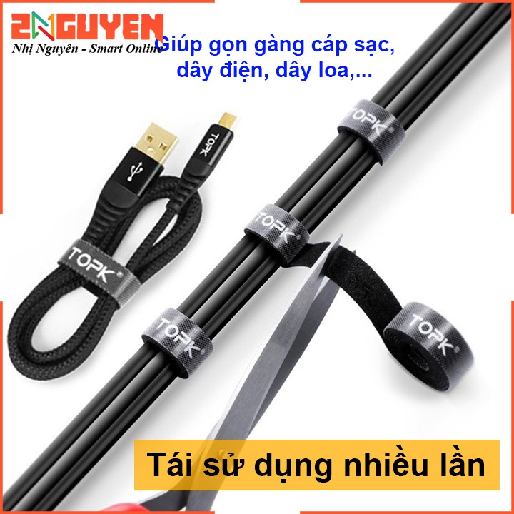 Dây quấn chống rối TOPK cố định dây cáp, tai nghe, dây sạc, dây điện Gọn Gàng Tiện Dụng_Băng dán velcro