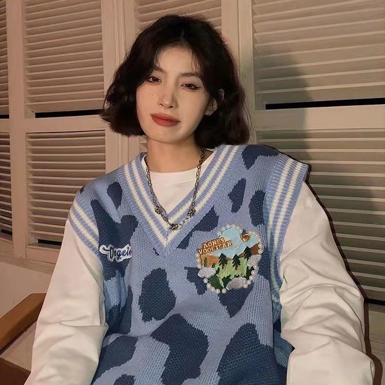 Áo len nữ không tay cổ chữ V dáng rộng thời trang