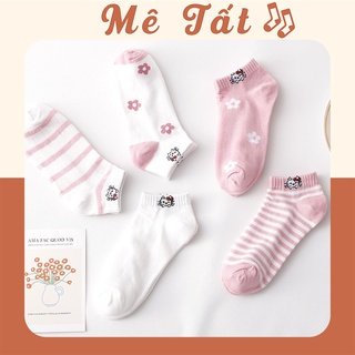 Set 5 Đôi Tất Vớ Nữ Cotton Trơn Cổ Ngắn Ulzzang Freesize Phong Cách Vintage Hàn Quốc VO-04