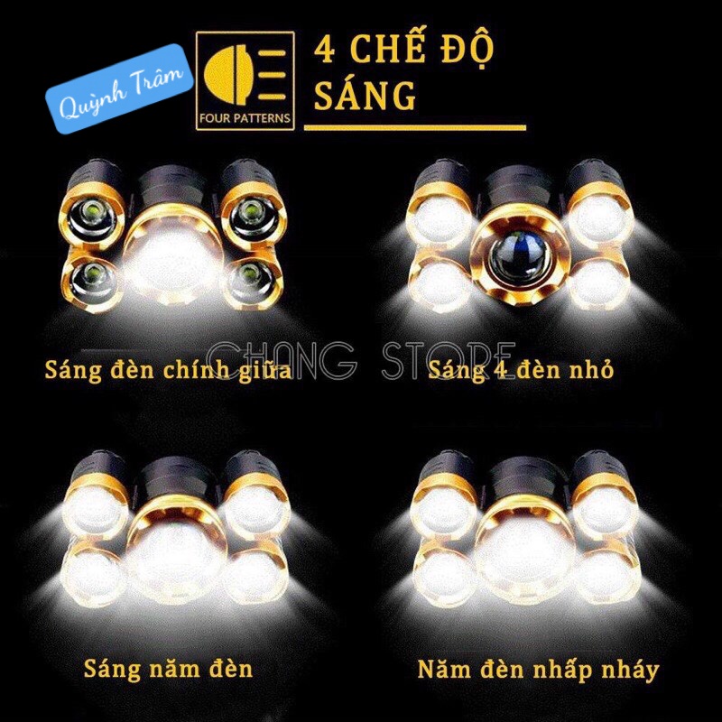 Đèn Pin Đội Đầu 5 Bóng Siêu Sáng Chống Nước Kèm Sạc