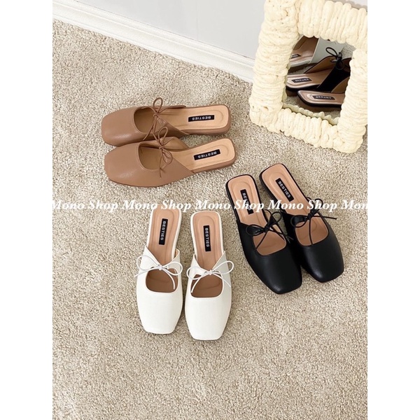 dép sục da nữ gắn nơ điệu đà