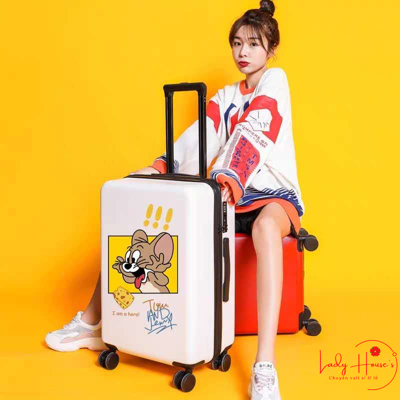 Vali Du Lịch Tay Kéo In Hình Cute Chất Liệu Nhựa Nhám PC+ABS Siêu Bền Hàng Sẵn Kho Đủ Size 20/24/26 inch