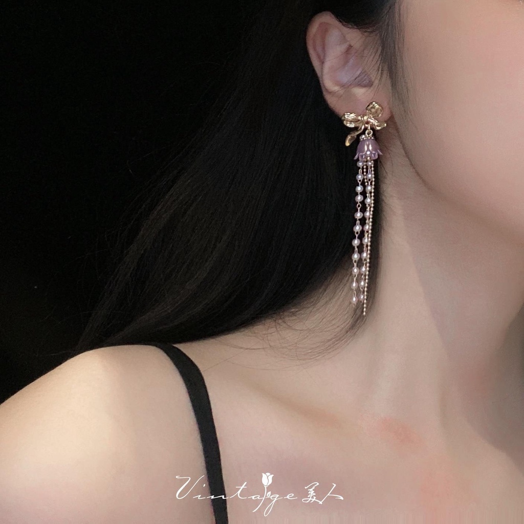 Bông Tai Hoa Lily Đính Ngọc Trai Nhân Tạo Phong Cách Pháp Lãng Mạn Thời Trang Mới 2022