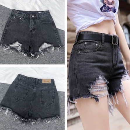 Xả Kho : XK006 Quần short jean nữ ngắn tua rua lưng cao thời trang cho nữ nhiều màu tùy chọn phối rách denim cotton