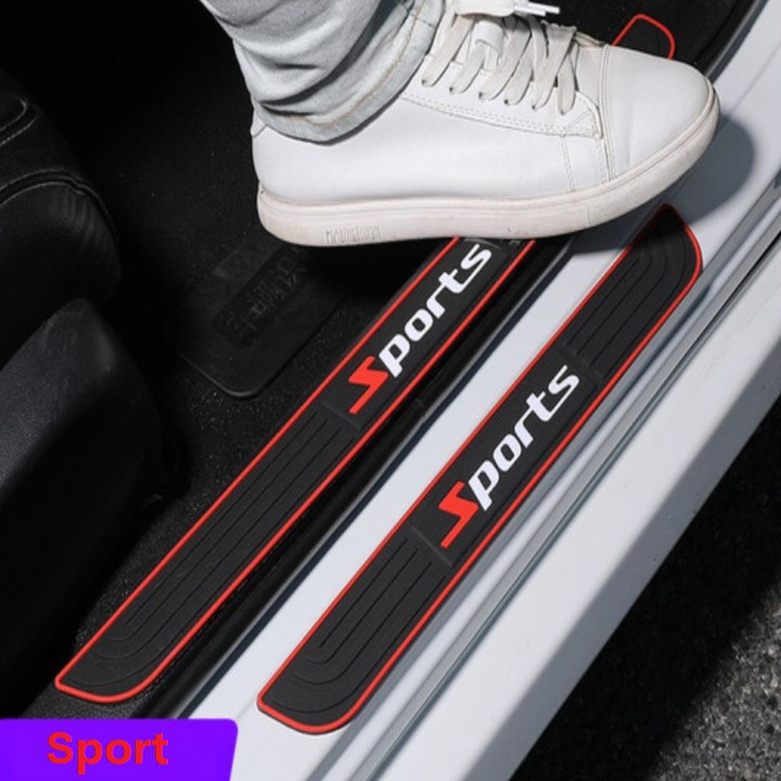 Bộ Nẹp Cao Su bước chân + Nẹp Cao Su chống chầy cốp sau ô tô logo SPORT chống trầy xước cho bậc cửa xe