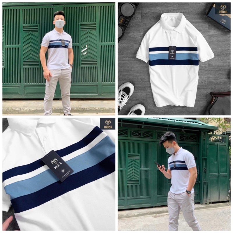ÁO POLO NAM HIDOLI  TRẮNG PHỐI XANH  SIÊU ĐỈNH