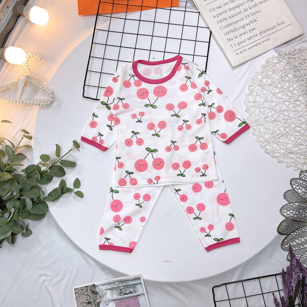 [ DEAL HOT] Bộ lửng tay cho bé gái chất liệu cotton co dãn 4 chiều, mềm mại thoáng mát họa tiết đáng yêu cho bé 8-18kg