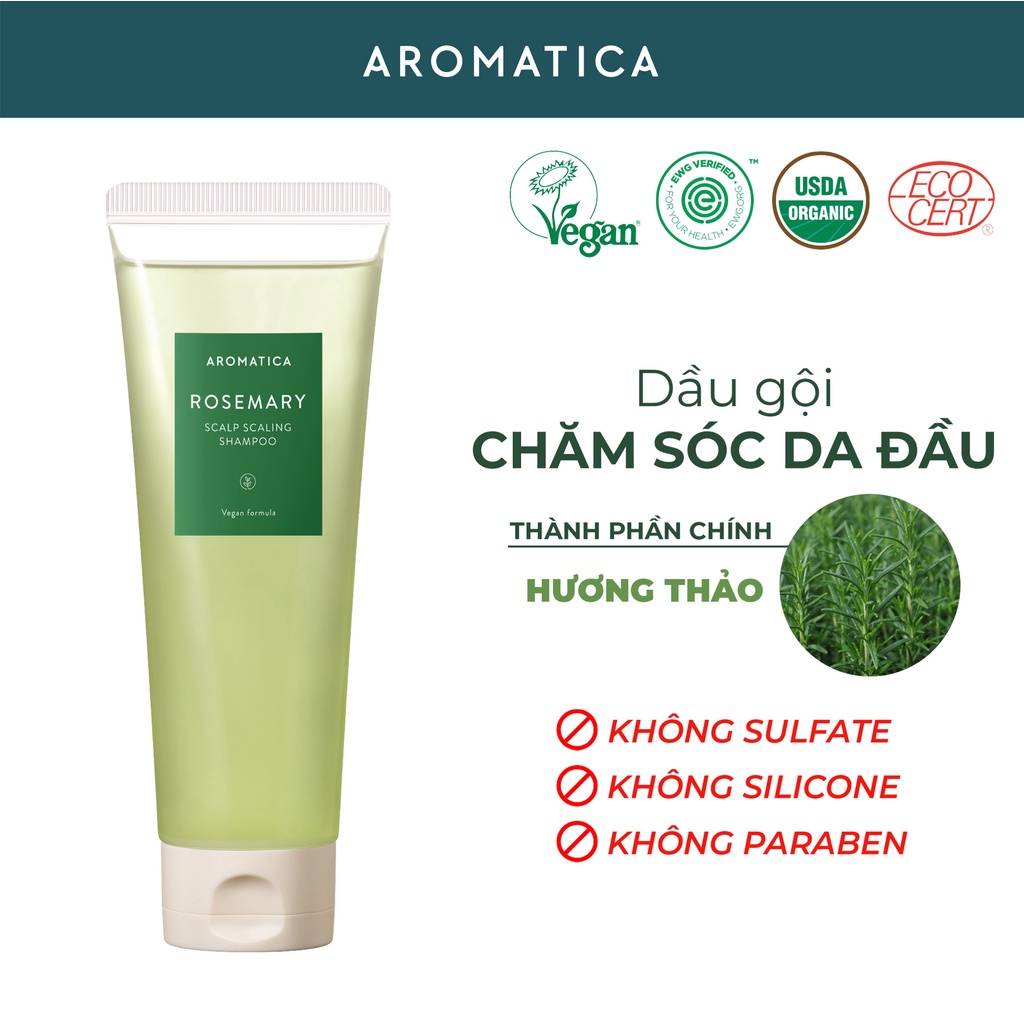 Dầu Gội Giảm Gàu Ngứa Chiết Xuất Hương Thảo Aromatica Rosemary Scalp Scaling Shampoo 180ml