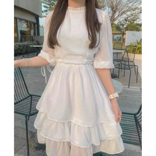 Đầm babydoll bèo(trắng, hồng) 2 lớp kèm ảnh thật