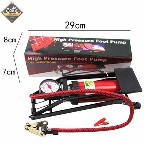 Bơm chân xe đạp xe máy thiết kế nhỏ gọn có đồng hồ đo áp suất