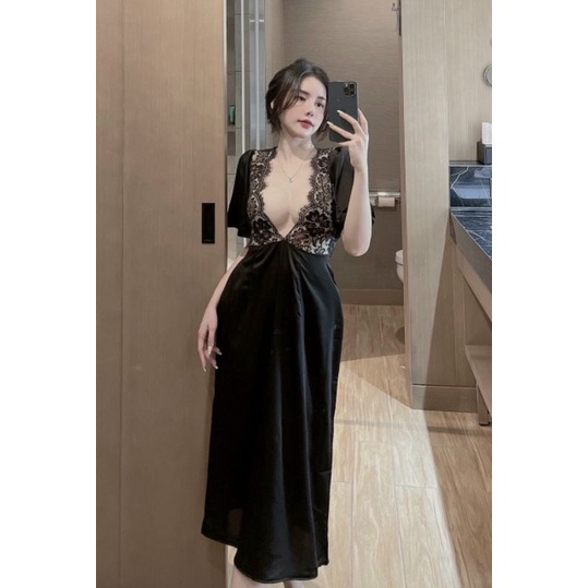 Váy nữ siêu sang mẫu Maxi đầm xuông ôm eo bằng dây thắt lưng